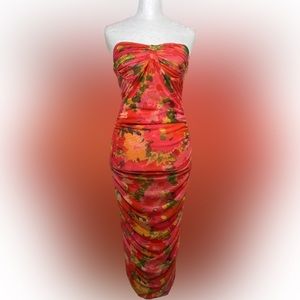 NWT🏷️ Zara ruched chiffon tropical strapless dress sz S
